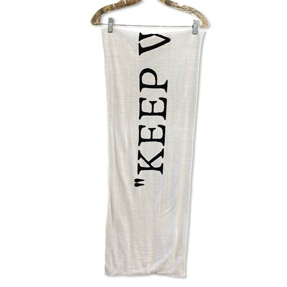 OFF-WHITE Keep Warm Scarf Black Scarf White text reversible Revolve FWRD $450 - Picture 4 of 8